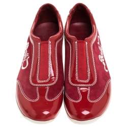 Pre Owned Bally Red Suede And Patent Leather Slip On Sneakers Size 36