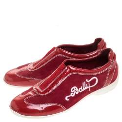 Pre Owned Bally Red Suede And Patent Leather Slip On Sneakers Size 36