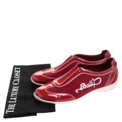 Pre Owned Bally Red Suede And Patent Leather Slip On Sneakers Size 36