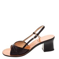 Bally Brown Embossed Leather Slingback Block Heel Sandals Size 38