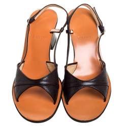 Bally Brown Embossed Leather Slingback Block Heel Sandals Size 38