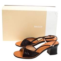 Bally Brown Embossed Leather Slingback Block Heel Sandals Size 38