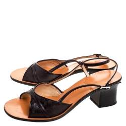 Bally Brown Embossed Leather Slingback Block Heel Sandals Size 38