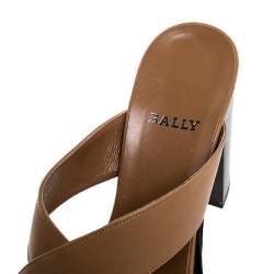 Bally Brown Leather Cross Strap Block Heel Slide Sandals Size 38