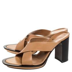Bally Brown Leather Cross Strap Block Heel Slide Sandals Size 38