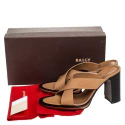 Bally Brown Leather Cross Strap Block Heel Slide Sandals Size 38