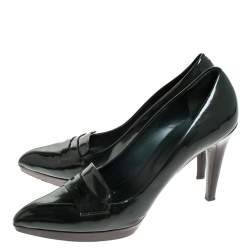 Pre Owned Bally Dark Green Patent Leather Pointed Toe Pumps Size 40