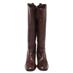Pre Owned Bally Brown Leather Knee Length Boots Size 37.5