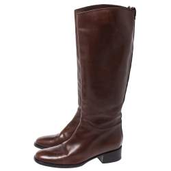 Pre Owned Bally Brown Leather Knee Length Boots Size 37.5