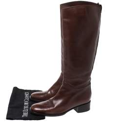 Pre Owned Bally Brown Leather Knee Length Boots Size 37.5