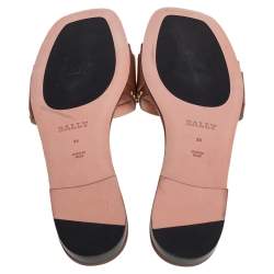 Pre Owned Bally Brown Leather Peoni Studs Flat Sandals Size 38