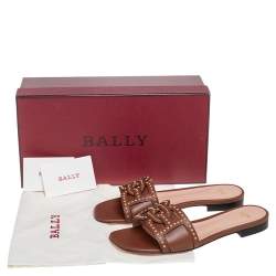 Pre Owned Bally Brown Leather Peoni Studs Flat Sandals Size 38