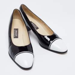 Bally Vintage White/Black Patent And Leather Block Heel Pumps Size 38.5
