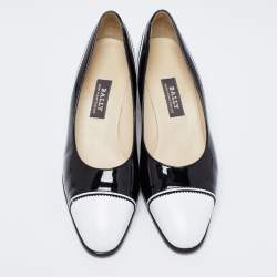 Bally Vintage White/Black Patent And Leather Block Heel Pumps Size 38.5