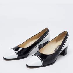 Bally Vintage White/Black Patent And Leather Block Heel Pumps Size 38.5