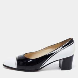 Bally Vintage White/Black Patent And Leather Block Heel Pumps Size 38.5