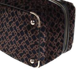 Pre Owned Bally Brown/Blue Logo Velvet Large Makeup Case