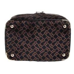 Pre Owned Bally Brown/Blue Logo Velvet Large Makeup Case