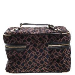 Pre Owned Bally Brown/Blue Logo Velvet Large Makeup Case