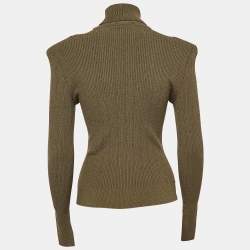Pre Owned Balmain Olive Green Knit High Neck Button Detailed Sweater M