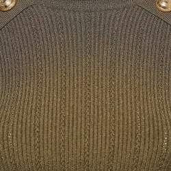 Pre Owned Balmain Olive Green Knit High Neck Button Detailed Sweater M