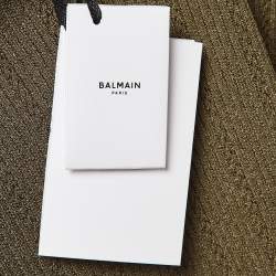 Pre Owned Balmain Olive Green Knit High Neck Button Detailed Sweater M
