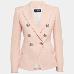 Balmain Pink Cotton Canvas Double Breasted Blazer S