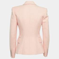 Balmain Pink Cotton Canvas Double Breasted Blazer S