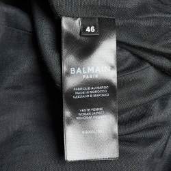 Pre Owned Balmain Black Leather Double Breasted Jacket XL