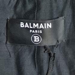Pre Owned Balmain Black Leather Double Breasted Jacket XL