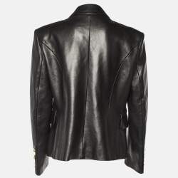 Pre Owned Balmain Black Leather Double Breasted Jacket XL