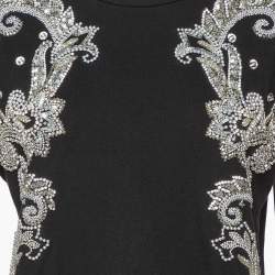 Pre Owned Balmain Black Embellished Cotton Knit Top S