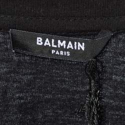 Pre Owned Balmain Black Embellished Cotton Knit Top S