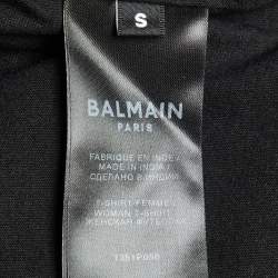 Pre Owned Balmain Black Embellished Cotton Knit Top S