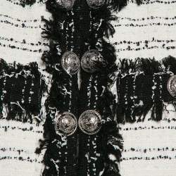 Balmain White Tweed Button Detail Fringed Jacket M
