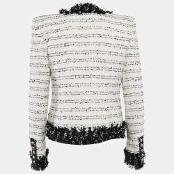 Balmain White Tweed Button Detail Fringed Jacket M