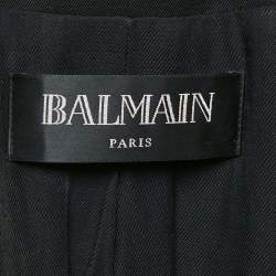 Balmain Black Wool Gabardine Button Detail Double Breasted Blazer M