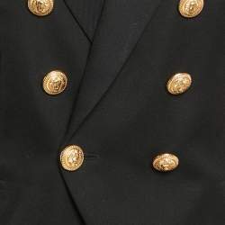 Balmain Black Wool Gabardine Button Detail Double Breasted Blazer M