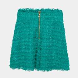 Balmain Green Tweed Button Detail High Rise Shorts S