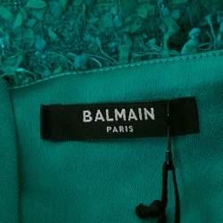 Balmain Green Tweed Button Detail High Rise Shorts S