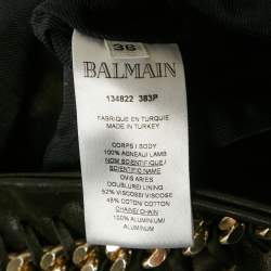 Pre Owned Balmain Black Leather Chain Detail Mini Skirt S