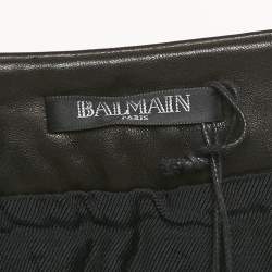Pre Owned Balmain Black Leather Chain Detail Mini Skirt S