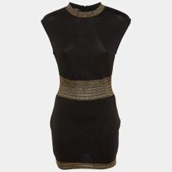 Pre Owned Balmain Black Knit & Lurex Trim Detail Mini Dress M