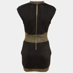 Pre Owned Balmain Black Knit & Lurex Trim Detail Mini Dress M