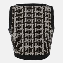 Pre Owned Balmain Black/Beige Wool jacquard Knit Crank Top S