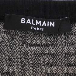 Pre Owned Balmain Black/Beige Wool jacquard Knit Crank Top S