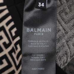 Pre Owned Balmain Black/Beige Wool jacquard Knit Crank Top S
