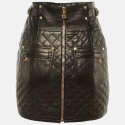 Pre Owned Balmain Black Quilted Leather Mini Skirt M
