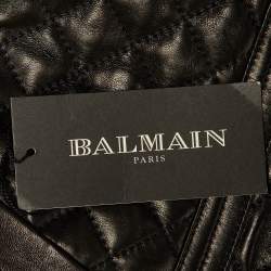Pre Owned Balmain Black Quilted Leather Mini Skirt M