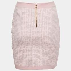Pre Owned Balmain Pink Monogram Jacquard Knit Mini Skirt M